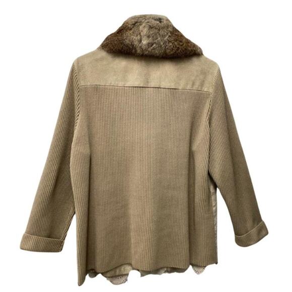 Vintage Suede Knit Jacket w/ Real Fur Collar Scallop Hem Boho Festival - Picture 3 of 3